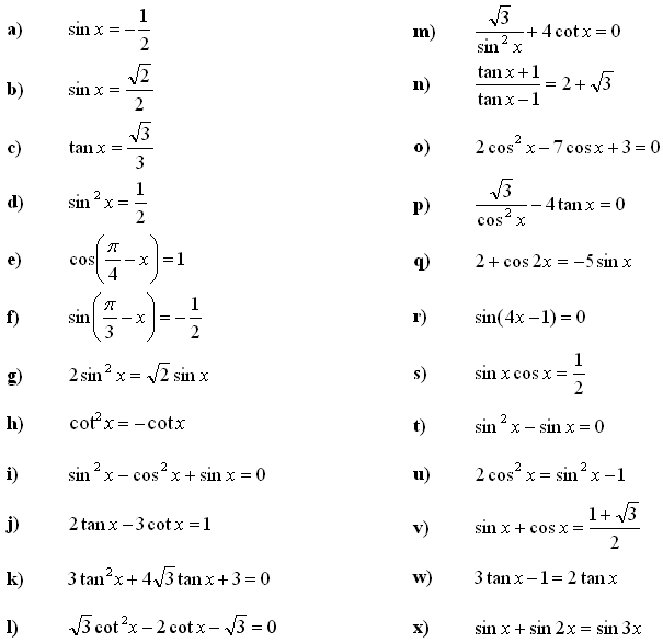 Math Exercises & Math Problems Trigonometric Equations